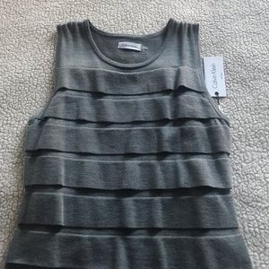 Calvin Klein Sleeveless Gray Wool Tiered Dress